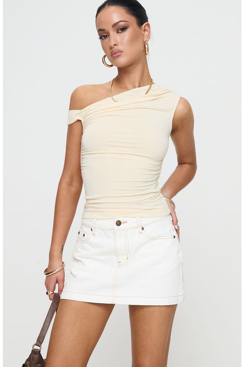 Nicolina Low Rise Denim Miniskirt, Alternate, color, ECRU
