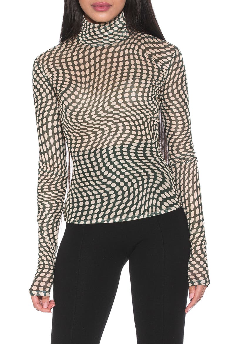 Doja Mock Neck Mesh Top, Main, color, SAGE DOT
