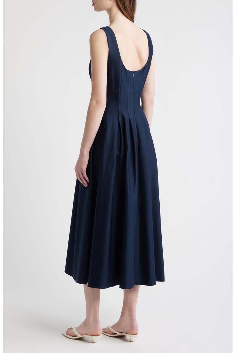 Pleated Sleeveless Sateen Midi Dress, Alternate, color, MARINE