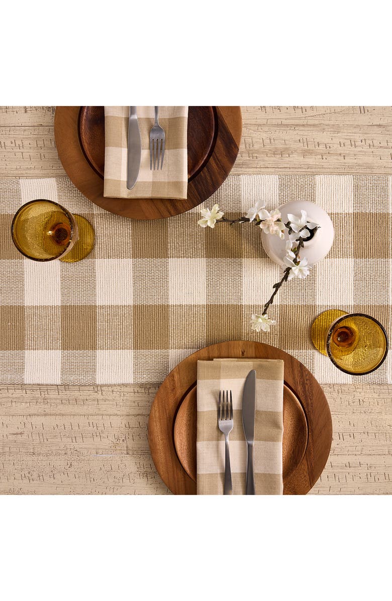Design Imports Checkered Fringe Cotton Table Runner, Alternate, color, Brown