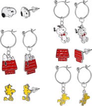 PEANUTS Snoopy Enamel 6 Piece Earring Set, Studs and Hoops