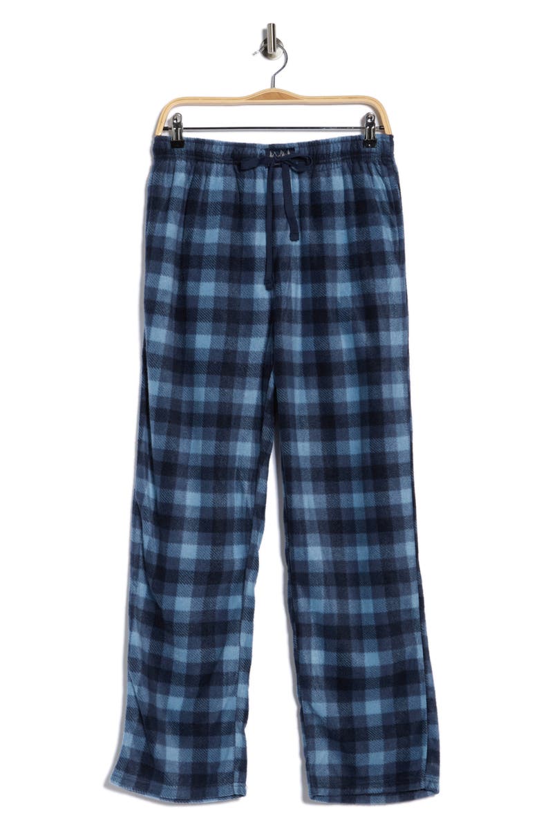 Lucky Brand Plaid Fleece Pajama Pants, Main, color, Vintage Indigo Print