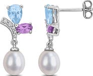 DELMAR 6.5-7mm Cultured Freshwater Pearl & Gemstone Cluster Earrings