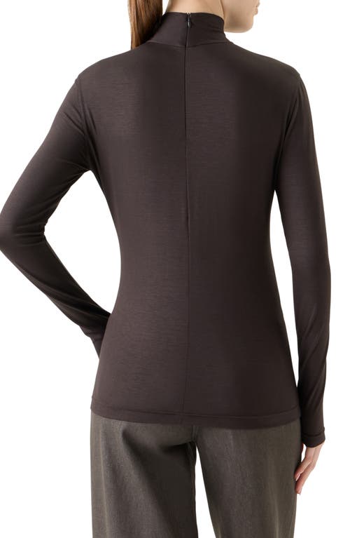 Akris Punto Mock Neck Long Sleeve Top In Brown