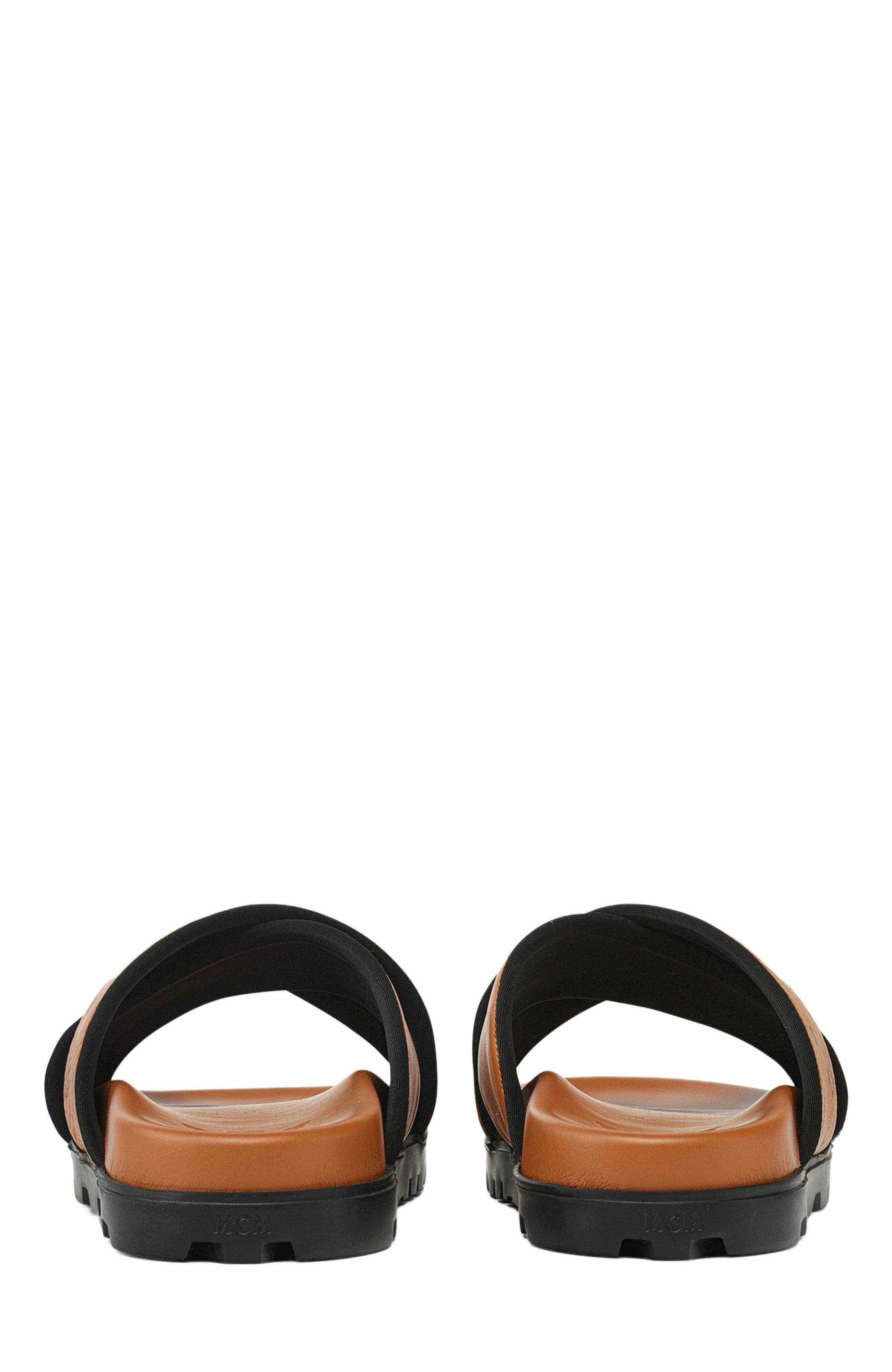 MCM Cross Sandal in VIsetos Leather Mix, Alternate, color, Cognac