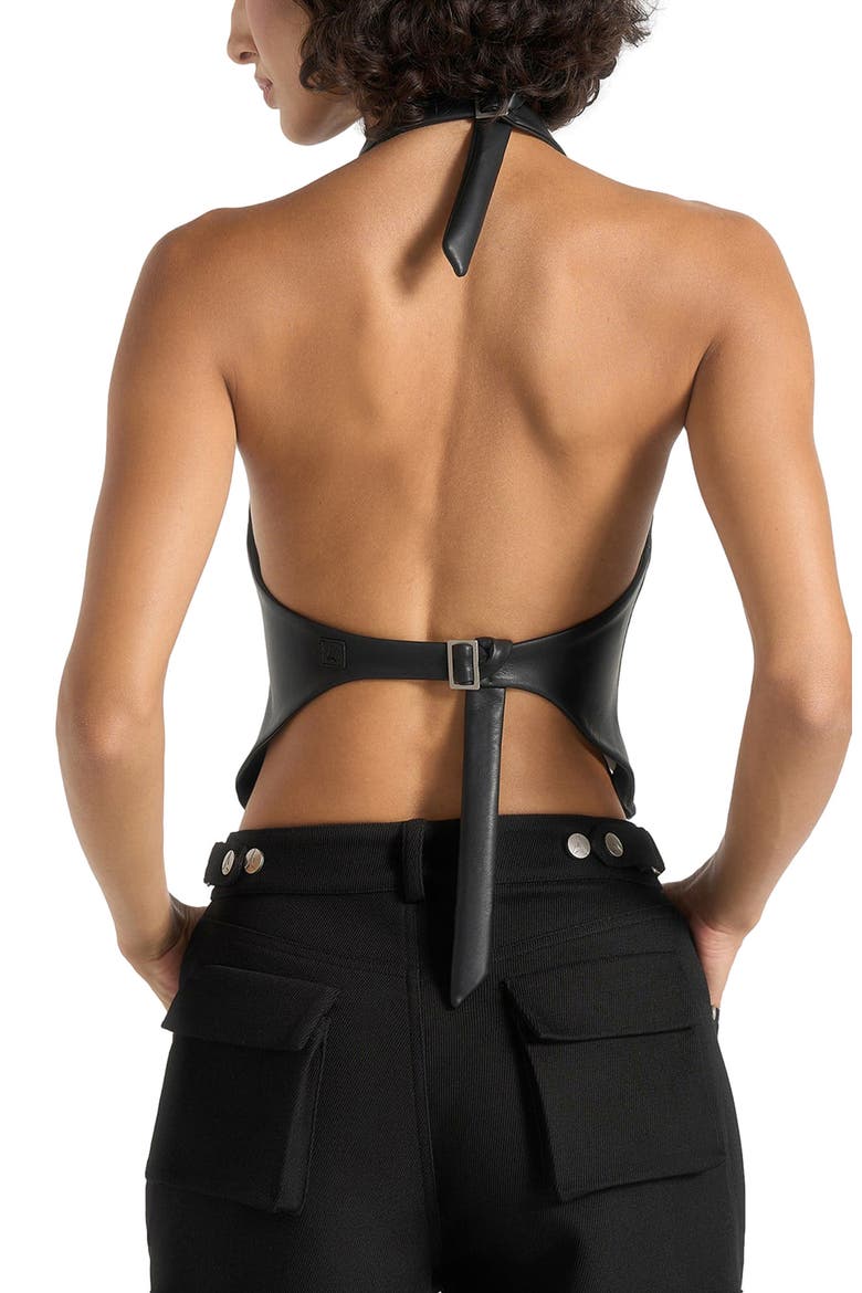 Claudette Leather Halterneck Backless Top, Alternate, color, Black