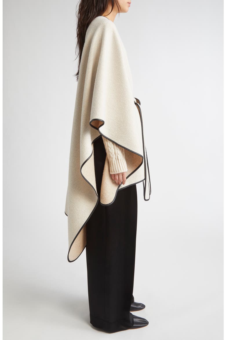 Leather Piped Wool & Cashmere Belted Cape, Alternate, color, ECRU / OATMEAL