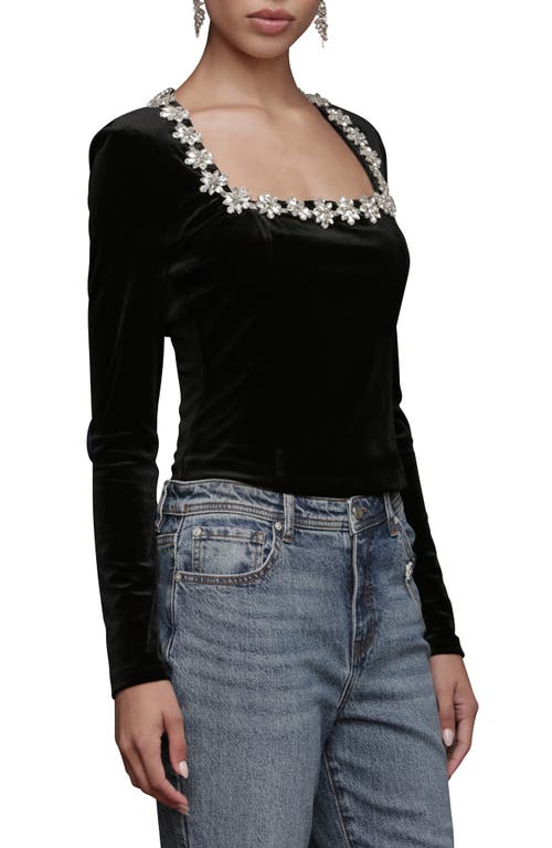 Avec Les Filles Jewel Embellished Velour Top In Black
