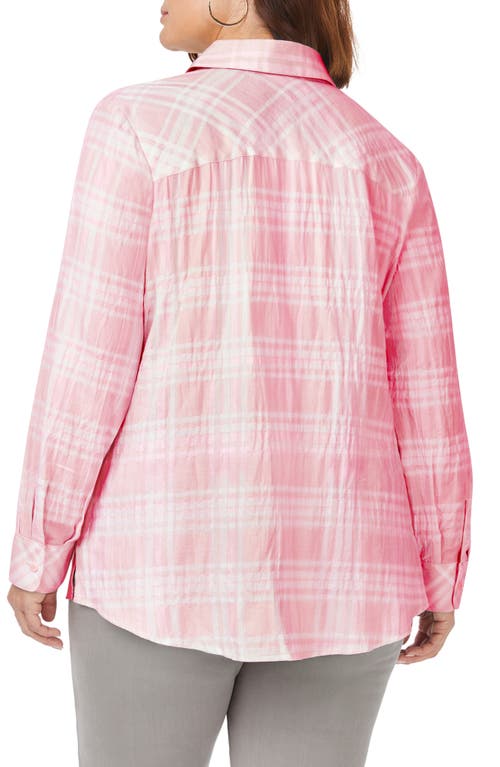 Foxcroft Faith Beach Plaid Button-up Tunic Shirt In Pink Champagne