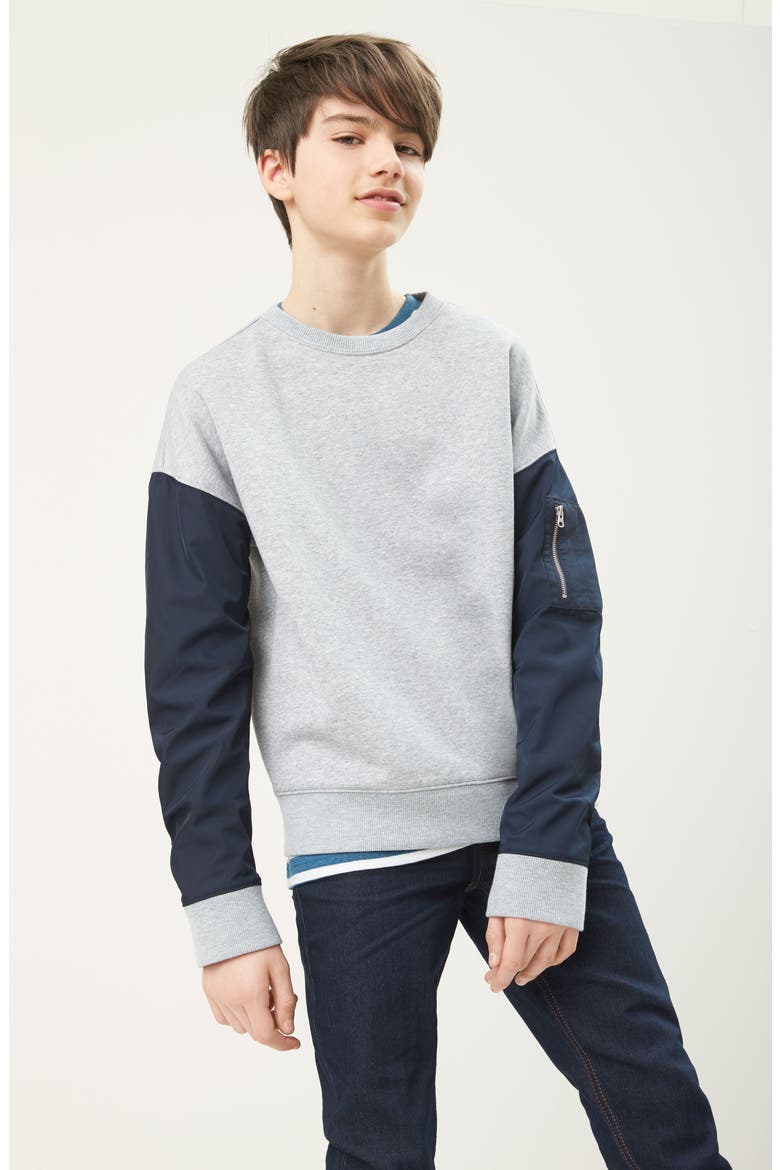 Contrast Sleeve Sweatshirt, Alternate, color, GREY MEDIUM HEATHER- NAVY