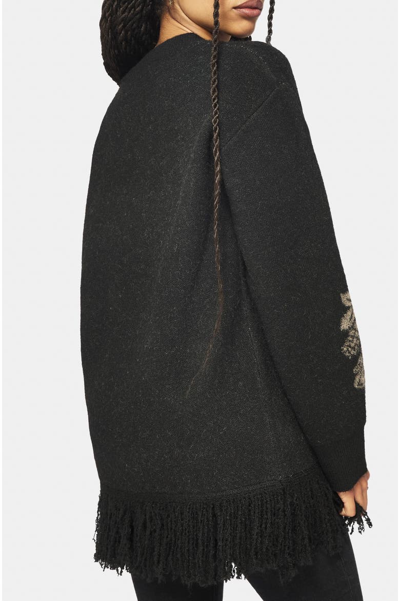 Dia Fringe Hem Jacquard Knit Sweater, Alternate, color, Black