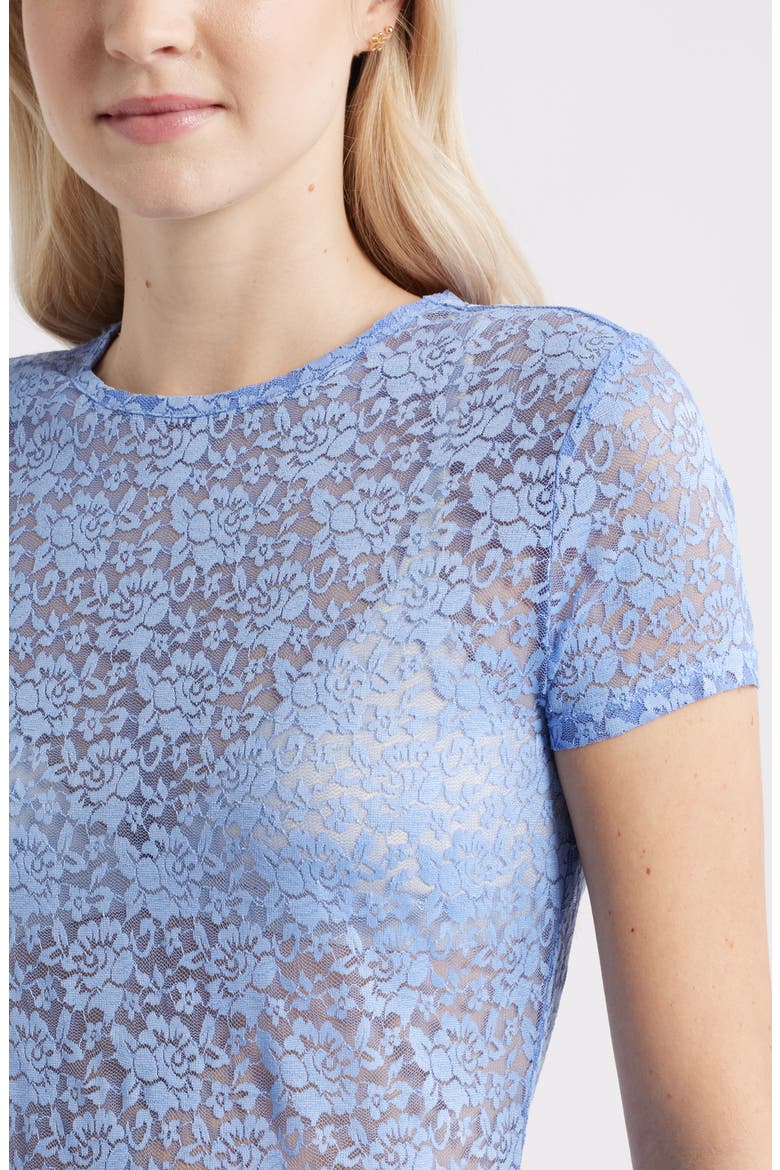 Short Sleeve Stretch Lace Top, Alternate, color, BLUE HAZE