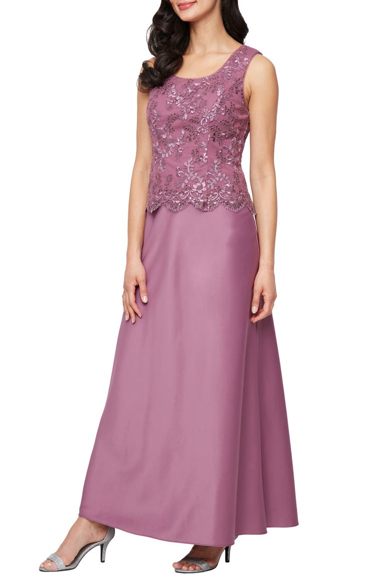 Embroidered Mock Two-Piece Gown with Jacket, Alternate, color, DARK MAUVE