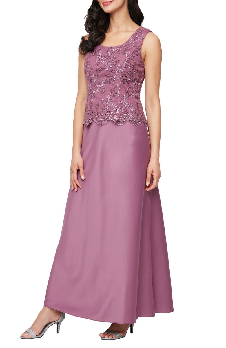 Alex Evenings Embroidered Mock Two-Piece Gown with Jacket, Alternate, color, Dark Mauve