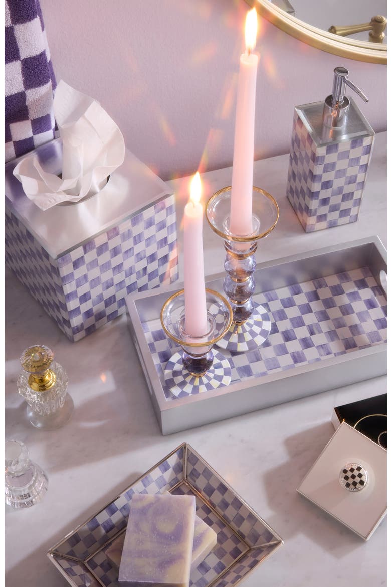 Violet Check Small Glass Candleholder, Alternate, color, VIOLET