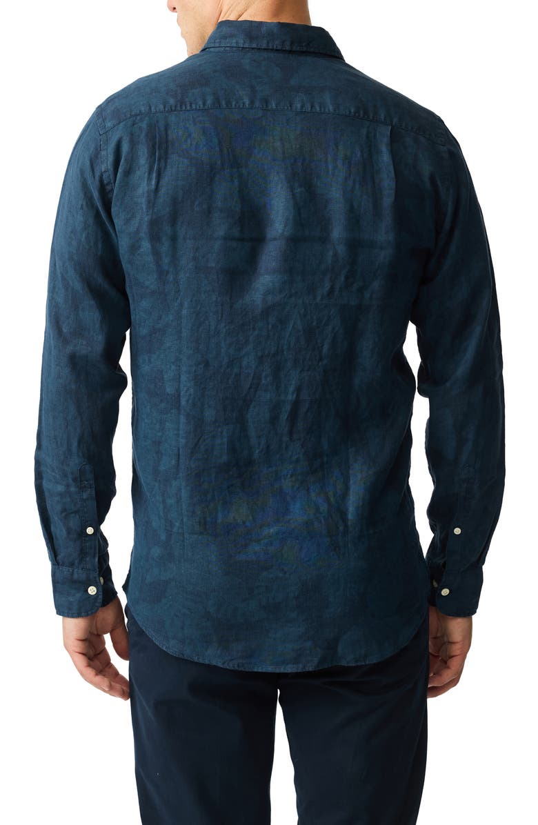 Rodd & Gunn North River Sports Fit Pineapple Print Linen Button-Up Shirt, Alternate, color, Midnight