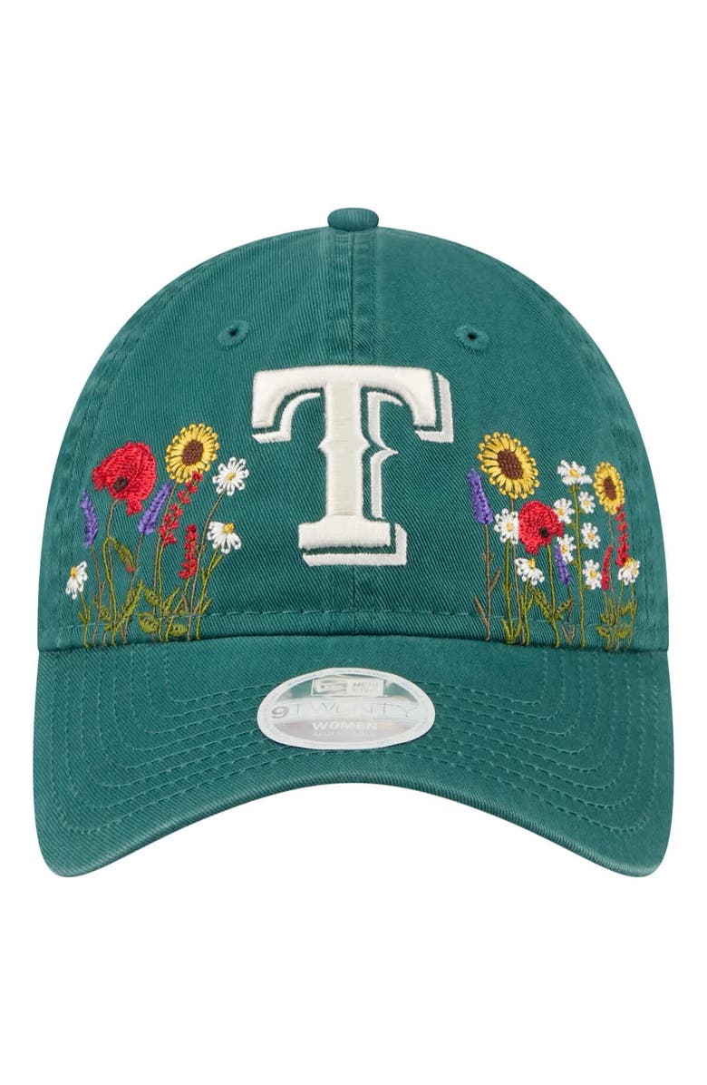 New Era Women's New Era Dark Green Texas Rangers Floral Stitch 9TWENTY Adjustable Hat, Alternate, color, Dark Green