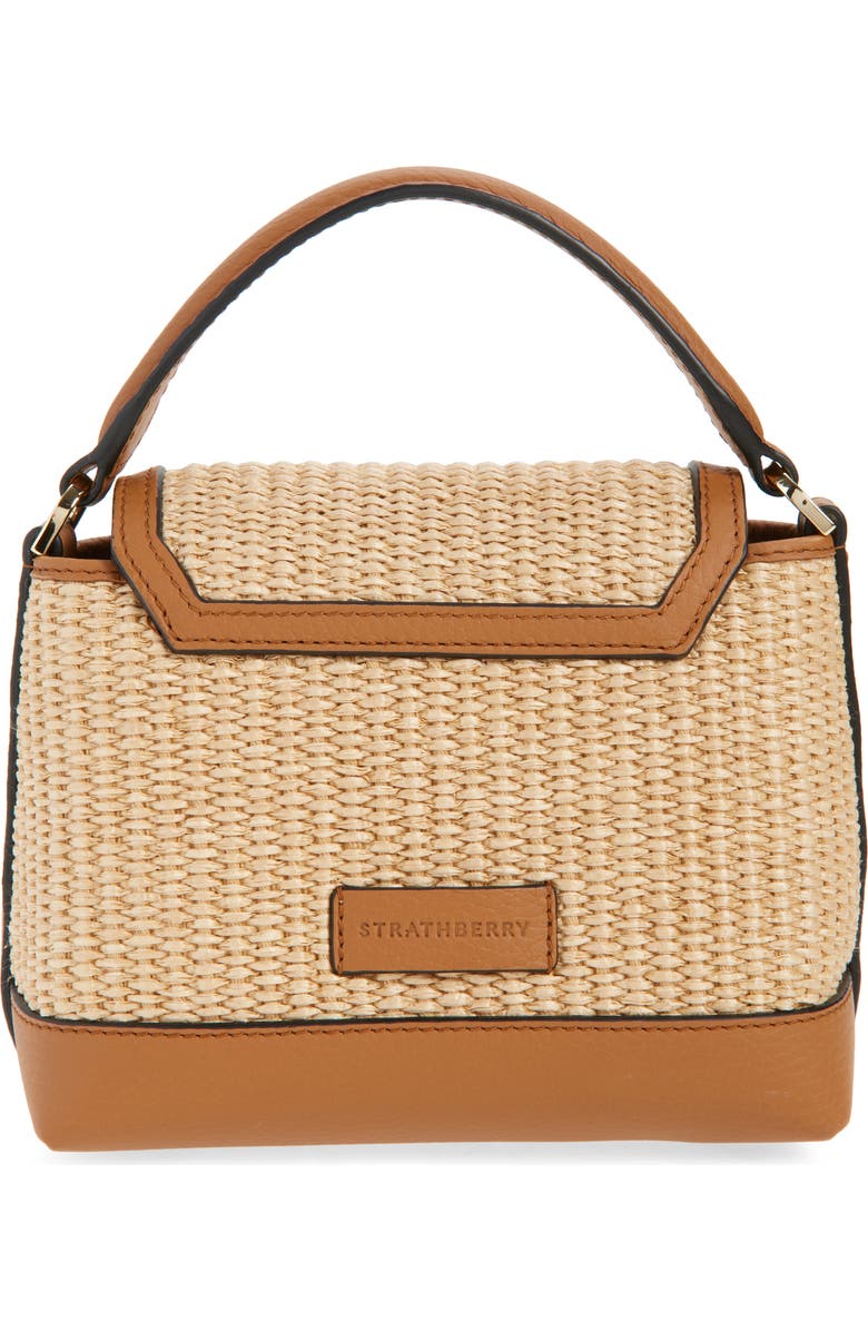 Strathberry Nano Mosaic Raffia & Leather Top Handle Bag, Alternate, color, Tan/ Natural