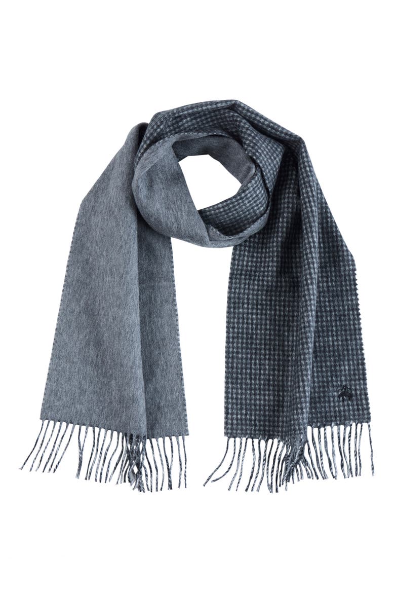 Houndstooth Wool & Cashmere Blend Fringe Scarf, Alternate, color, BLACK/ GREY