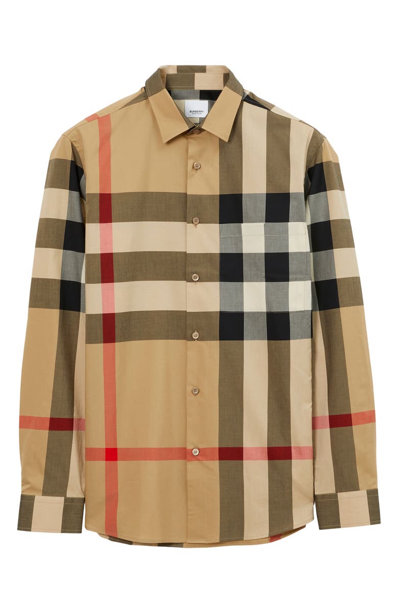 Burberry Summerton Heritage Check Cotton Button-Up Shirt, Alternate, color, Archive/ Beige