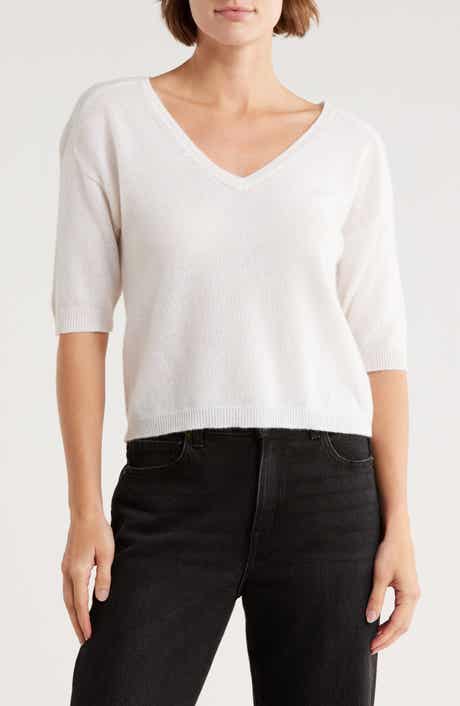 Magaschoni Cashmere V-Neck Elbow Sleeve Sweater