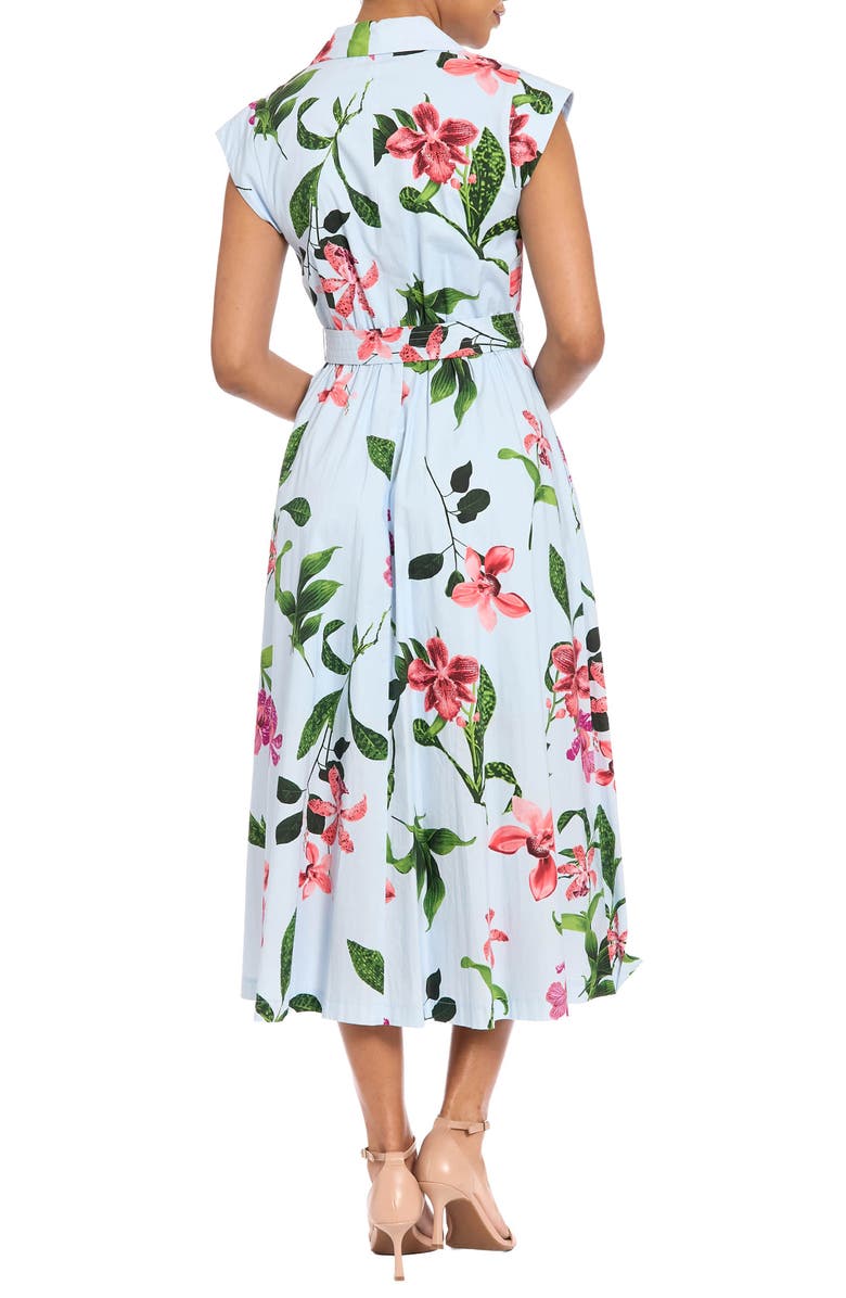 London Times Floral Belted Shirtdress, Alternate, color, Blue/ Coral