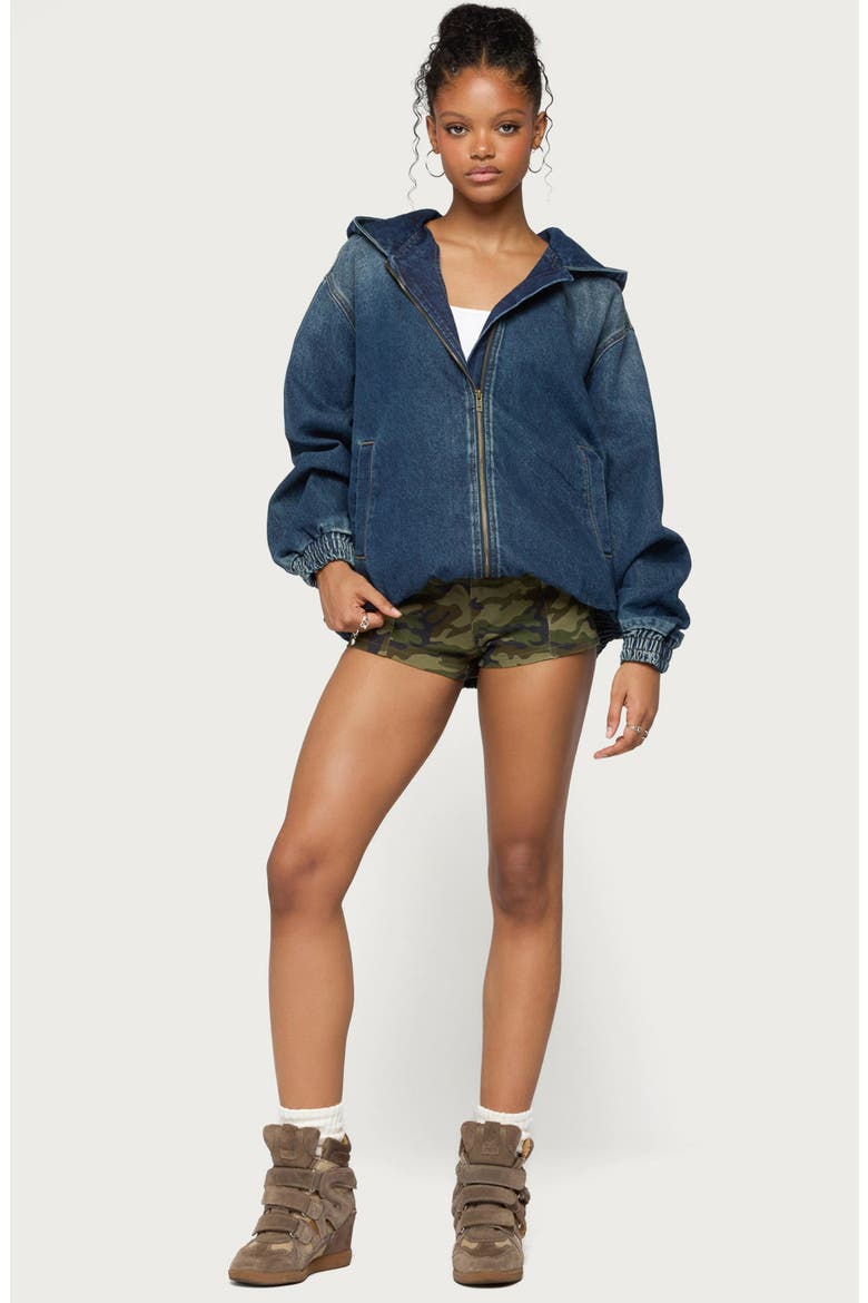 Hooded Vintage Wash Denim Bomber Jacket, Alternate, color, MEDIUM-BLUE
