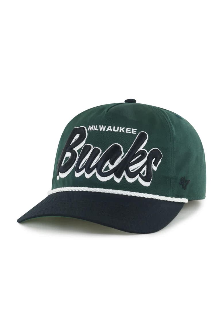 Men's '47 Hunter Green/Black Milwaukee Bucks Dropshadow Rope Hitch Adjustable Hat, Alternate, color, Hunter Green