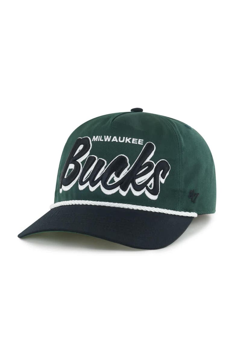 '47 Men's '47 Hunter Green/Black Milwaukee Bucks Dropshadow Rope Hitch Adjustable Hat, Alternate, color, Hunter Green
