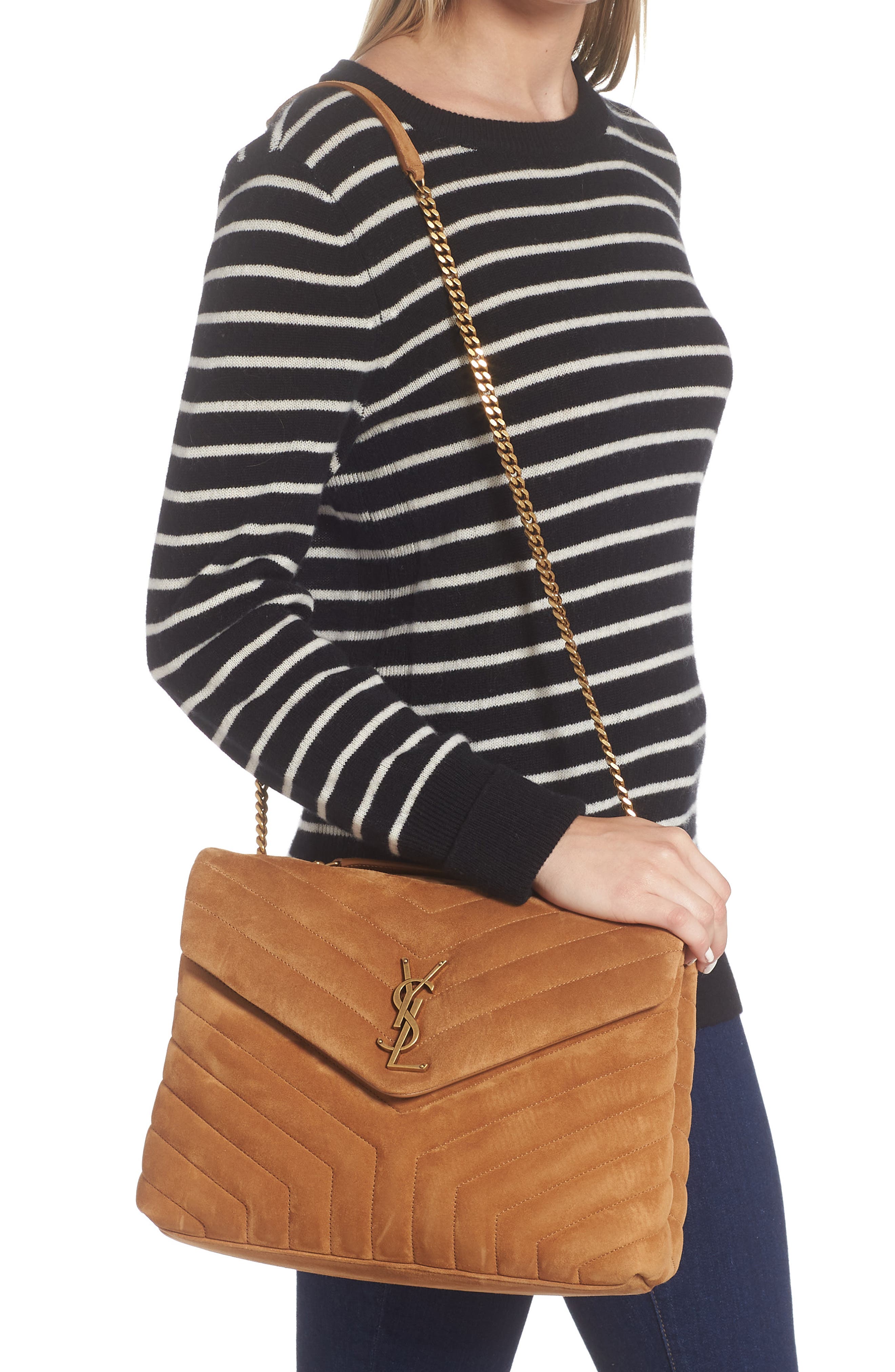 Saint Laurent Medium LouLou Quilted Suede Shoulder Bag, Alternate, color, 
