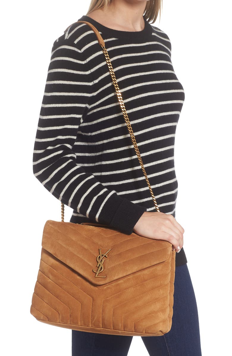 Saint Laurent Medium LouLou Quilted Suede Shoulder Bag, Alternate, color,