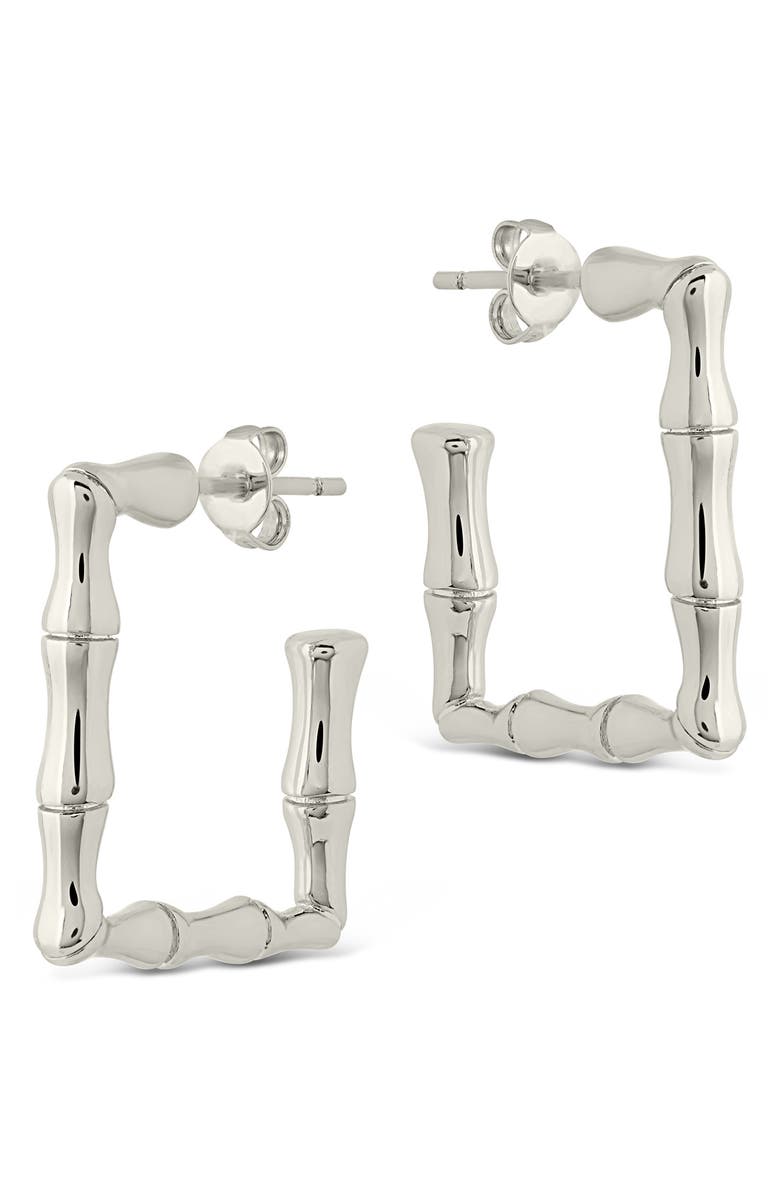 Sterling Forever Bamboo Shaped Rectangular Hoop Earrings, Alternate, color,