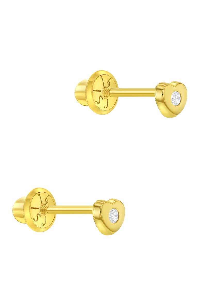 In Season Jewelry 14kie Tiny Cubic Zirconia Heart Earrings, Alternate, color, Gold