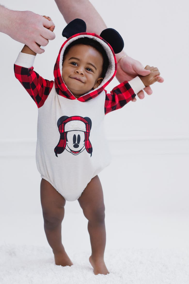Mickey Mouse Holiday Fleece Hooded Pullover, Alternate, color, Oatmeal Mickey Plaid