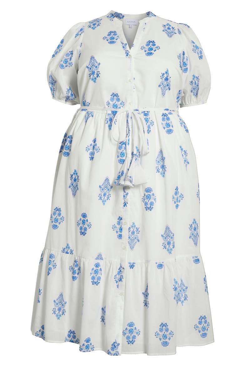 Yila Floral Beth Tiered Cotton Midi Dress, Alternate, color, WHITE/ BLUES