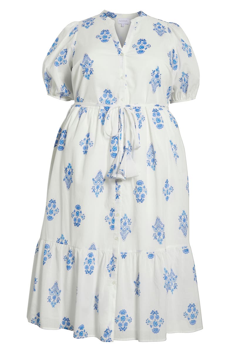 SUGARLIPS Yila Floral Beth Tiered Cotton Midi Dress, Alternate, color, White/ Blues