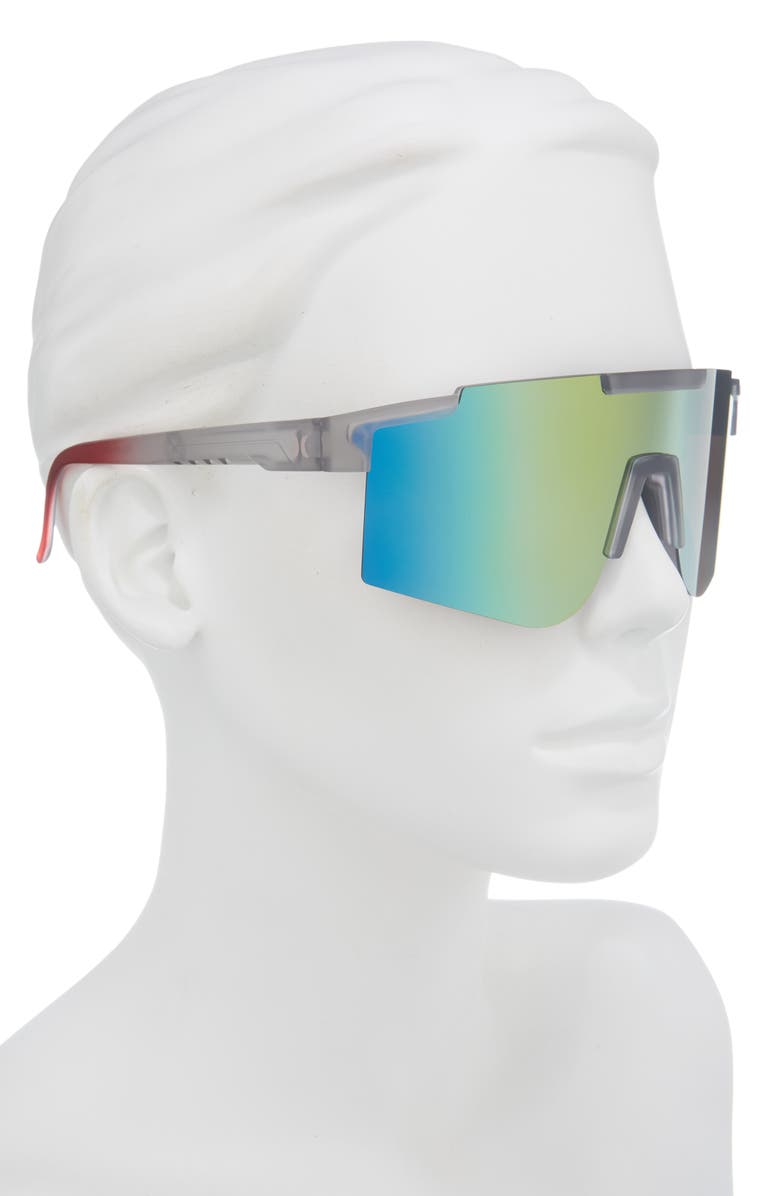 Hurley 137mm Semi Rim Shield Mirrored Polarized Sunglasses, Alternate, color, Rubberized Smoke