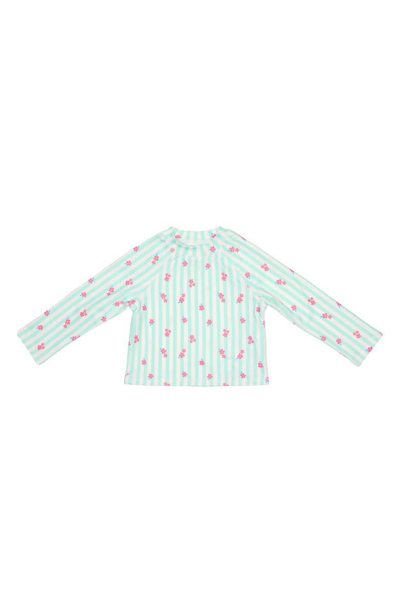 PL Baby by Petit Lem Two-Piece Rashguard Swimsuit & Bucket Hat Set, Alternate, color, Turquoise Stripe