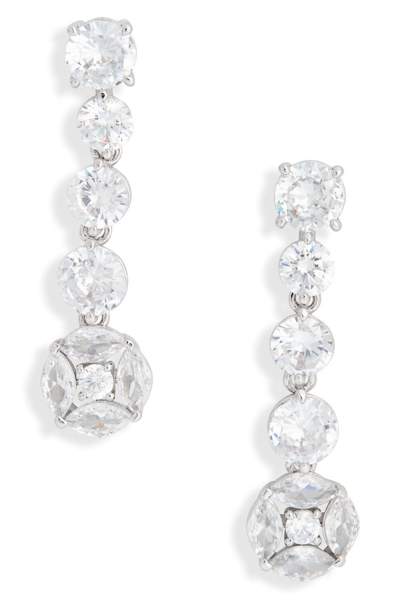 Linear Drop Earrings, Main, color, RHODIUM