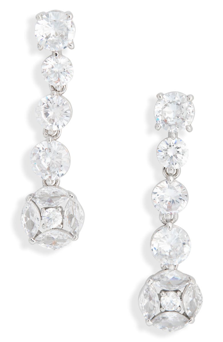 Nadri Linear Drop Earrings, Main, color, Rhodium