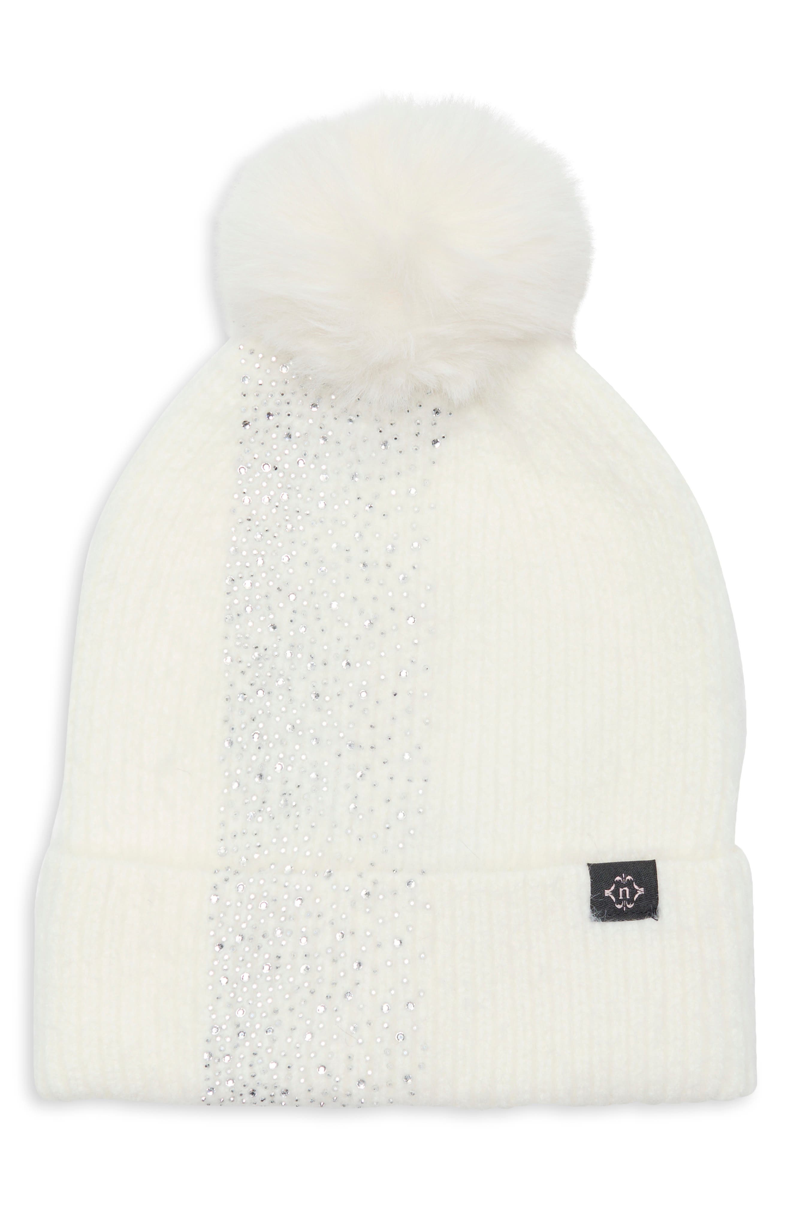Mixed Knit Faux Fur Pom Beanie