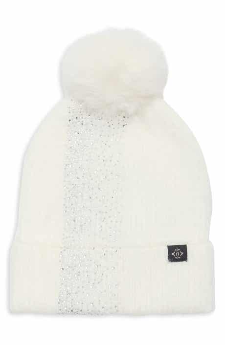 Mixed Knit Faux Fur Pom Beanie