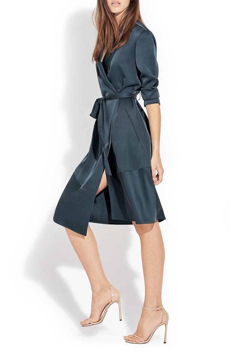 The Collapse Wrap Front Dress, Alternate, color, PINE BARON