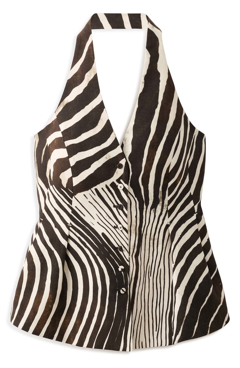 MANGO Zebra Print Linen & Cotton Halter Vest, Alternate, color, Chocolate