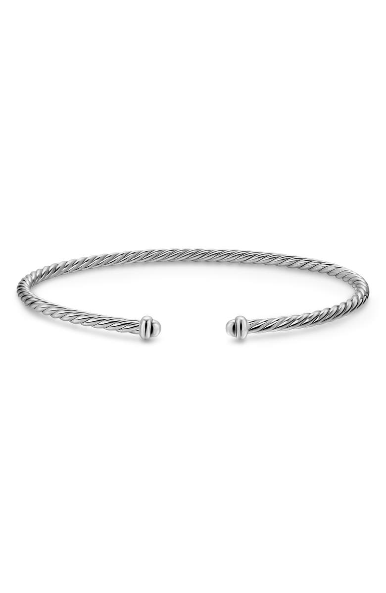 David Yurman Micro Cable Flex Sterling Silver Open Bracelet, 2.6mm, Alternate, color, Silver