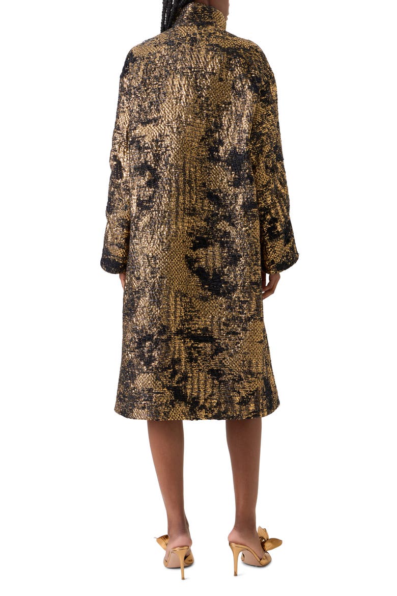 Metallic Jacquard A-Line Coat, Alternate, color, BLACK-GOLD