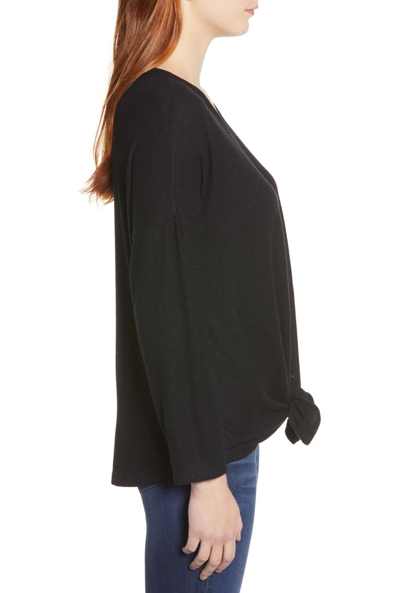 Tie Front Cozy Knit Shirt, Alternate, color, BLACK
