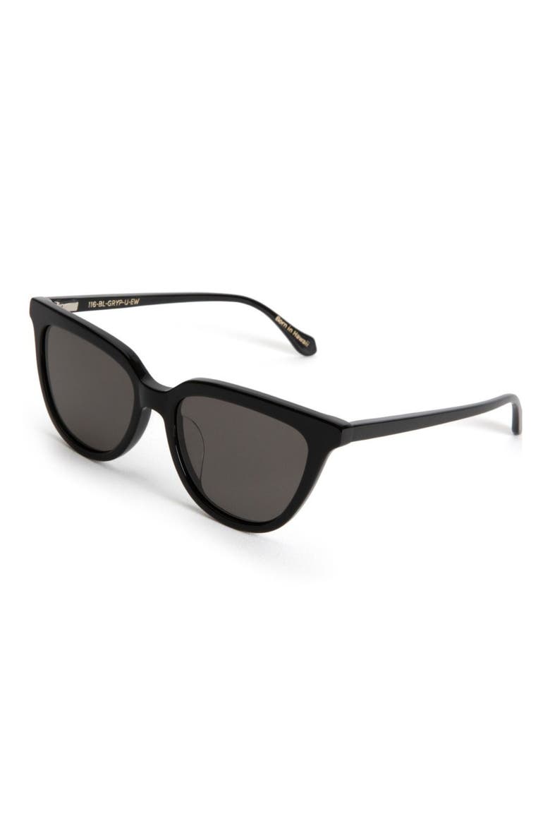 Lanikai 53mm Low Nose Bridge Wide Width Polarized Cat Eye Sunglasses, Alternate, color, BLACK LAVA / GRAY LENSES