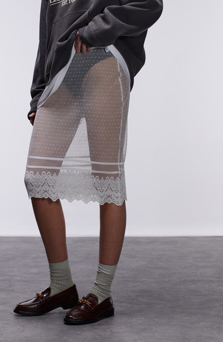 Topshop Sheer Lace Pencil Skirt, Alternate, color, Cream