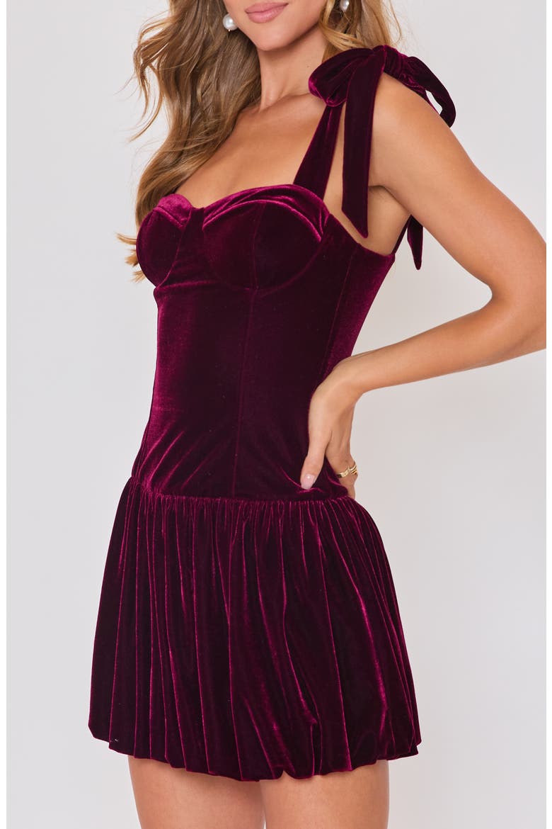 Veronica Velvet Bubble Hem Minidress, Alternate, color, BURGUNDY